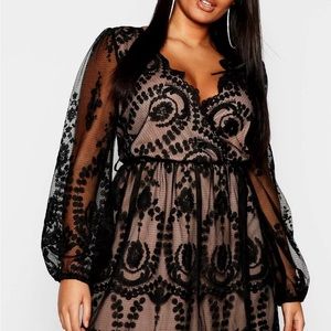 Boohoo black lace skater dress